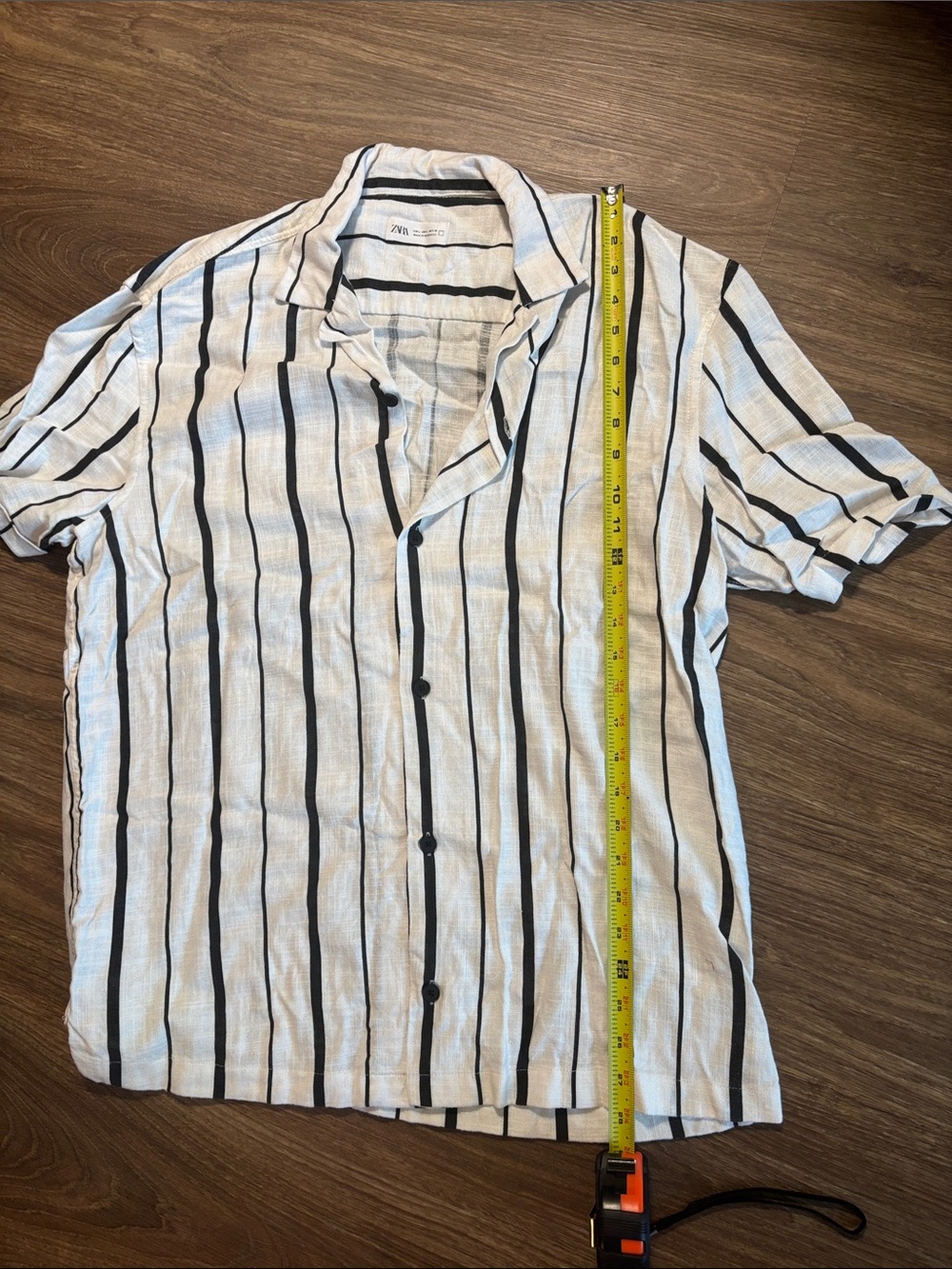 Zara Mens Striped Short Sleeve Button-Up Shirt Viscose White Black Large - Picture 3 of 6
